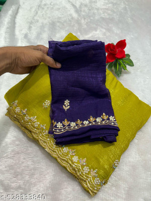 Sanjana Silks Embellished Bollywood Silk Blend Saree(Yellow)