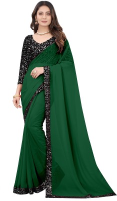 Dhyanvi Enterprise Embellished, Self Design Bollywood Georgette Saree(Green)