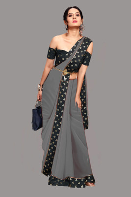 Queen worth Solid/Plain Bollywood Georgette Saree(Grey)