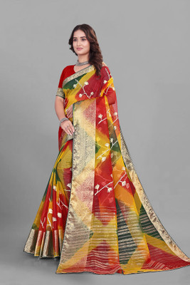 Aarunika SST Solid/Plain Bollywood Organza Saree(Multicolor)