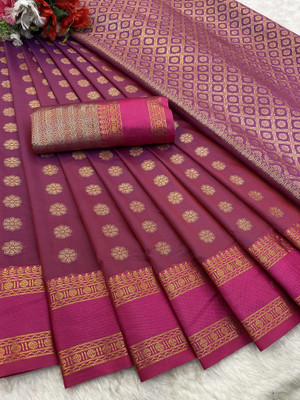 jaygurudev Printed, Woven Bollywood Pure Silk Saree(Dark Blue)