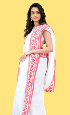 SANVISAREE Woven Tant Cotton Blend Saree(White)