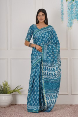 Tropwear Self Design, Printed, Blocked Printed, Digital Print, Hand Painted Ikkat Pure Cotton Saree(Blue)