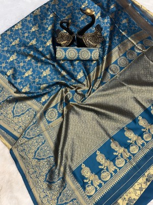 Sarvada Woven Kanjivaram Silk Blend Saree(Blue)