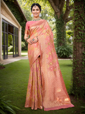 ANOUK Woven Banarasi Organza Saree(Pink)