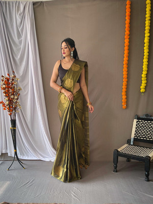 SGF11 Self Design Handloom Tissue Saree(Green)