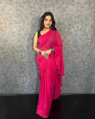 Maku Solid/Plain Tant Pure Cotton Saree(Pink)