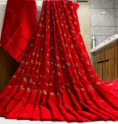 Bombey Velvat Fab Self Design Bandhani Chiffon, Silk Blend Saree(Red, Multicolor)