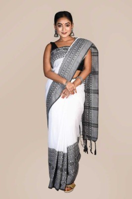 Susmita Creation Woven Handloom Pure Cotton Saree(White, Beige)