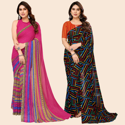 kashvi sarees Printed Daily Wear Georgette Saree(Pack of 2, Pink, Multicolor)