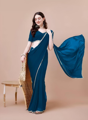 Labheshwari Solid/Plain Bollywood Georgette Saree(Blue)