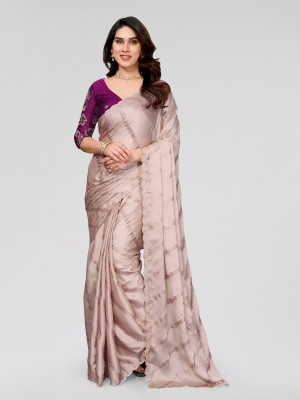 Hema Silk Mills Embroidered Bollywood Satin, Crepe Saree(Cream)