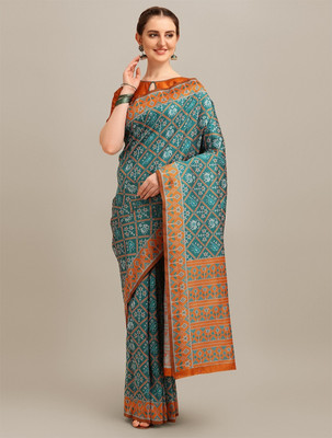 SERONA FABRICS Printed Banarasi Art Silk Saree(Light Blue, Orange)