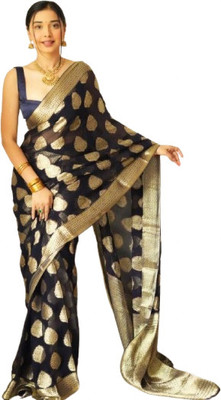 JATADHAR FAB Printed, Floral Print, Self Design Banarasi Georgette Saree(Black)