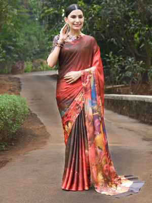 Sareemall Digital Print Daily Wear Crepe Saree(Brown)