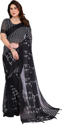 Moda Rapido Striped Bollywood Cotton Blend Saree(Black)