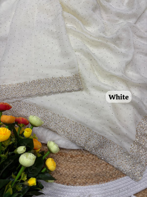 STITCH N SOLUS Embellished Bollywood Georgette Saree(White)