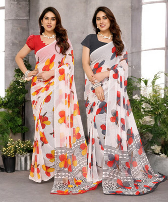 Moda Rapido Printed Bollywood Georgette Saree(Pack of 2, Multicolor)