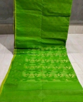 SMRITI BOUTIQUE Woven, Self Design Jamdani Handloom Cotton Silk Saree(Green)