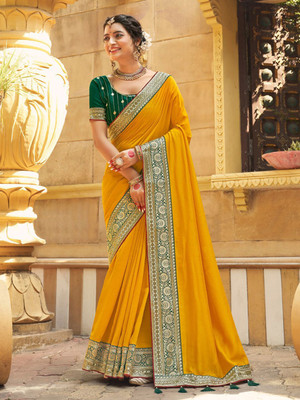 ANOUK Woven Bollywood Silk Blend Saree(Yellow)