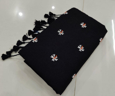 TutunDebnath Embroidered Handloom Cotton Blend Saree(Black)