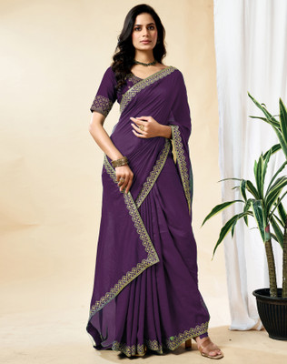 Divastri Embroidered, Embellished Bollywood Silk Blend, Cotton Silk Saree(Purple)