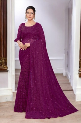 Nexafashion Self Design Bollywood Net Saree(Purple)