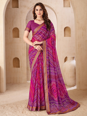 Anouk Rustic Printed Bandhani Chiffon Saree(Purple)