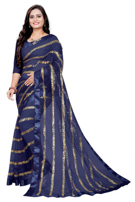 YESHU ENTERPRISE Embellished Bollywood Net Saree(Blue)