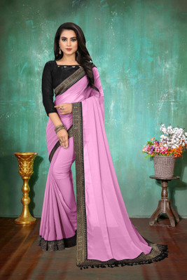 Om Sai Creation Solid/Plain Bollywood Georgette, Chiffon Saree(Pink)