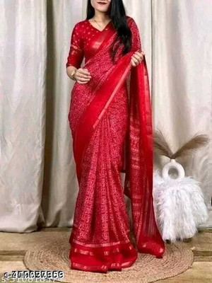Vihan Fab Surat Printed Bollywood Chanderi Saree(Red)
