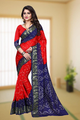 shreeji creation Self Design Bandhani Art Silk Saree(Red)
