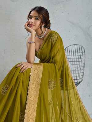 SOHINI NX Woven Banarasi Chiffon Saree(Green)