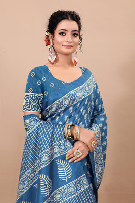 THE PRIVATE LABLE Embroidered Mysore Linen Saree(Light Blue)