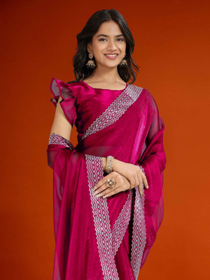 SHELDROM MART Embellished Bollywood Jimmy choo Saree(Pink)