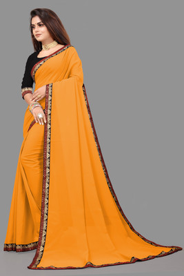 Aai shree khodiyar Solid/Plain Daily Wear Georgette Saree(Mustard)