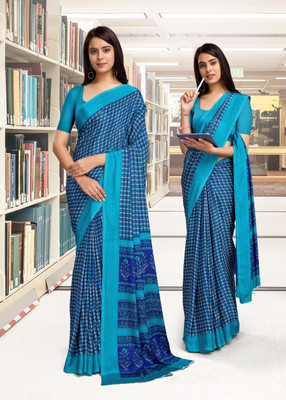 Veer Vision Printed, Floral Print Bollywood Crepe, Pure Silk Saree(Blue)