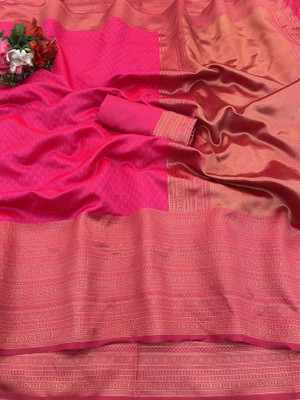 Omsaiarts Woven Kasavu Silk Blend Saree(Pink)