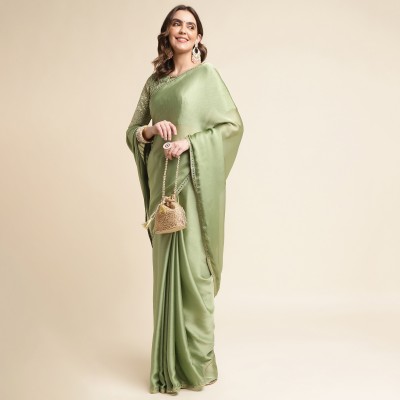 Tasrika Solid/Plain Bollywood Satin Saree(Green)