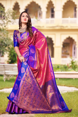 LAVYANSH CREATION Woven, Self Design Banarasi Silk Blend, Jacquard Saree(Pink)