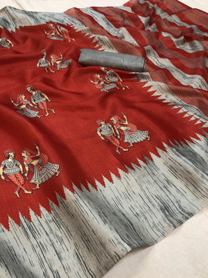 Priyashi Printed Mysore Art Silk Saree(Red)