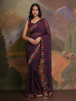 Sangria Embellished Daily Wear Georgette Saree(Purple)