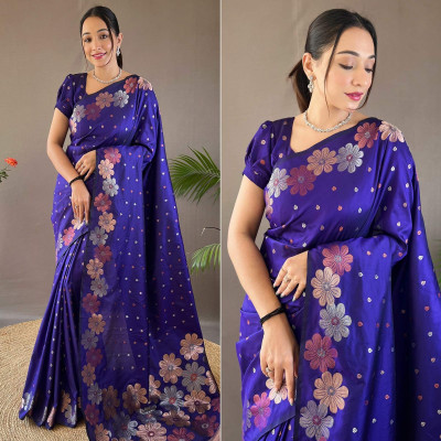 KM CREATION Self Design Banarasi Art Silk Saree(Blue)