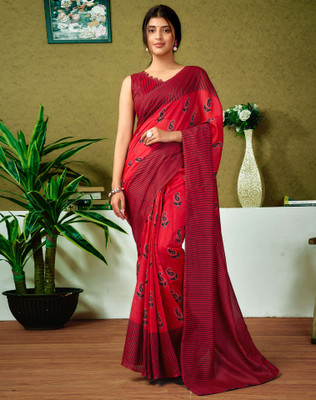 Divastri Floral Print, Geometric Print, Printed Sambalpuri Chanderi, Cotton Blend Saree(Red)