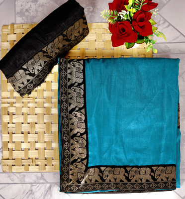 Dharam Creation Solid/Plain, Animal Print Bollywood Georgette Saree(Light Blue)