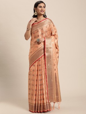 ishika fab Embroidered, Woven Chanderi Cotton Silk Saree(Orange)