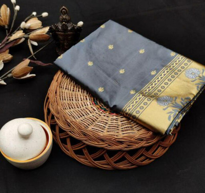 SHOPDROP Woven Kanjivaram Pure Silk Saree(Grey)