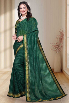 Damru trendz Digital Print Daily Wear Georgette Saree(Pack of 2, Dark Green)