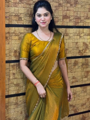 valida Solid/Plain Bollywood Tissue, Pure Silk Saree(Gold)