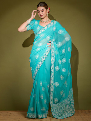 Divastri Embellished Bollywood Georgette Saree(Blue)